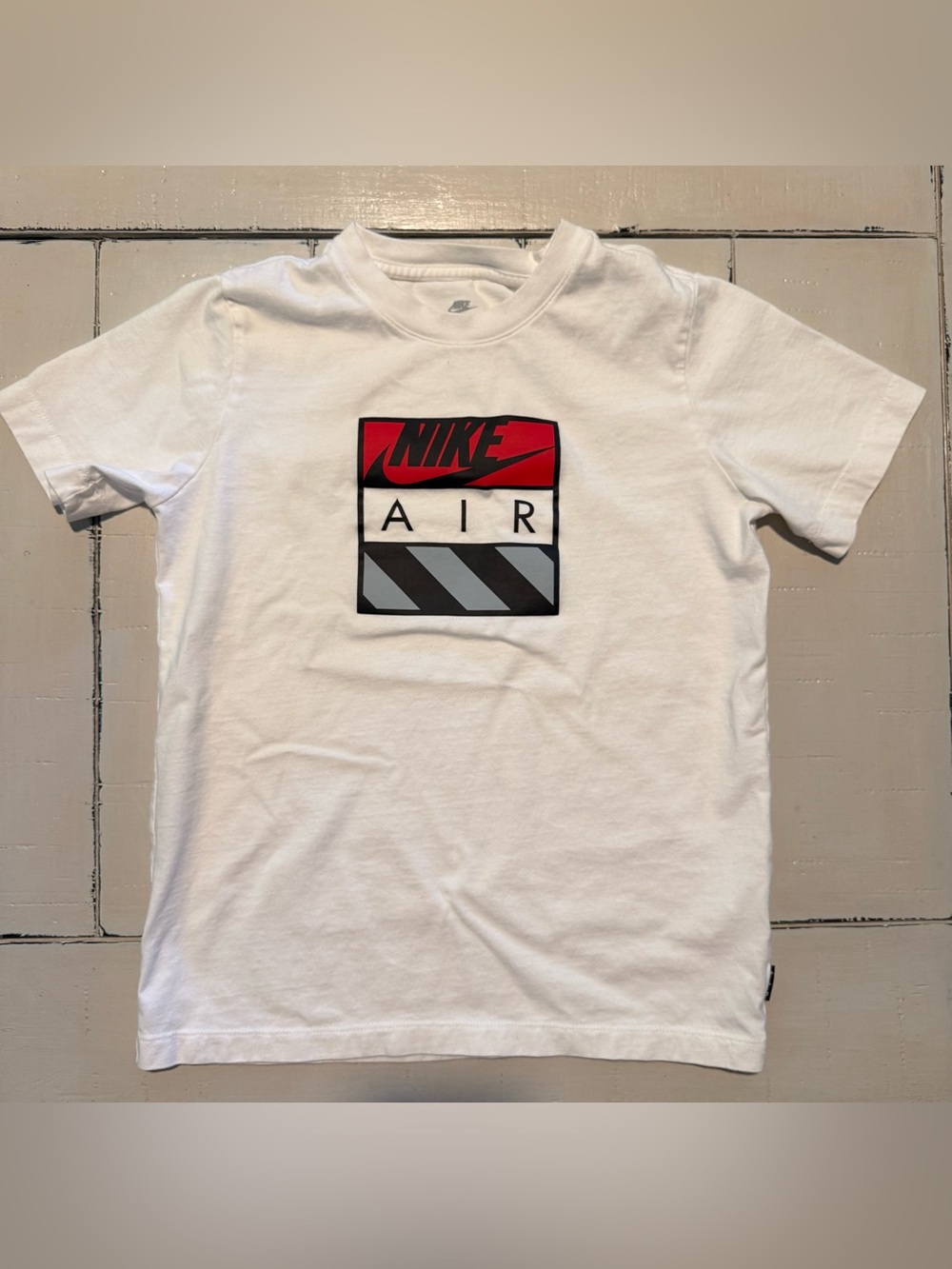 Nike White Short Sleeve Tee with Red and Gray Air Graphic